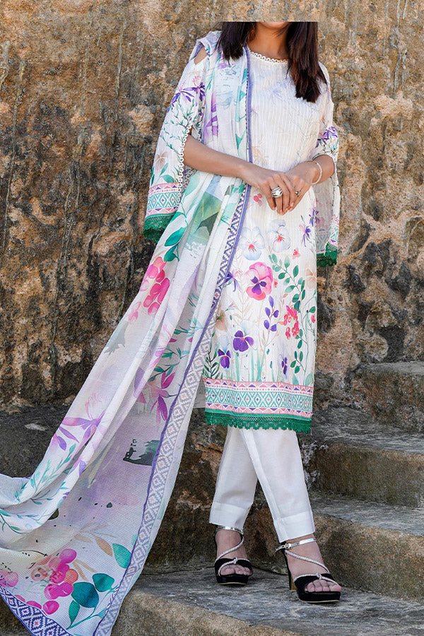 Hafiz Lavish Print Lawn`25 D#01 White