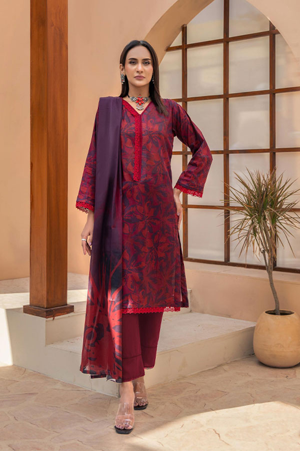 Meeral Bahaar Premium Lawn`26 D#1 (Maroon)