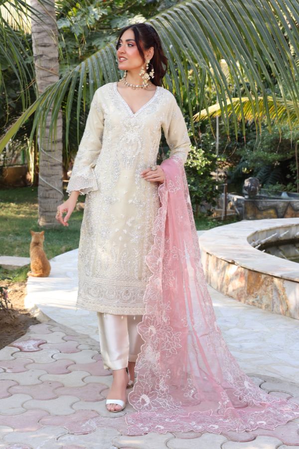 Mi Creation Dilruba L-Organza`25 D#01 Cream