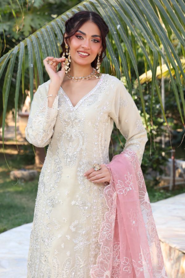 Mi Creation Dilruba L-Organza`25 D#01 Cream