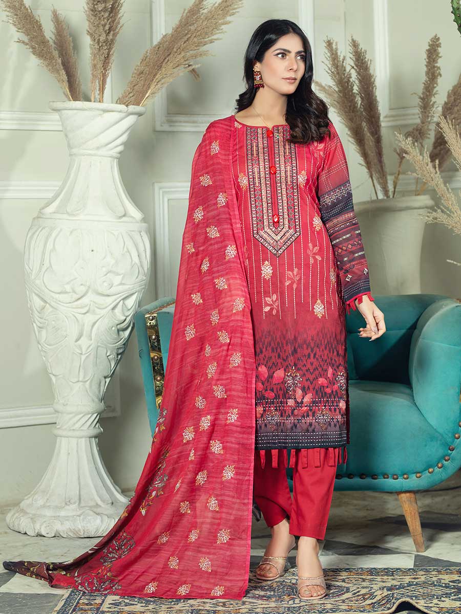 Aalaya R/Mehtab Emb Lawn`23 D#1 (Red)