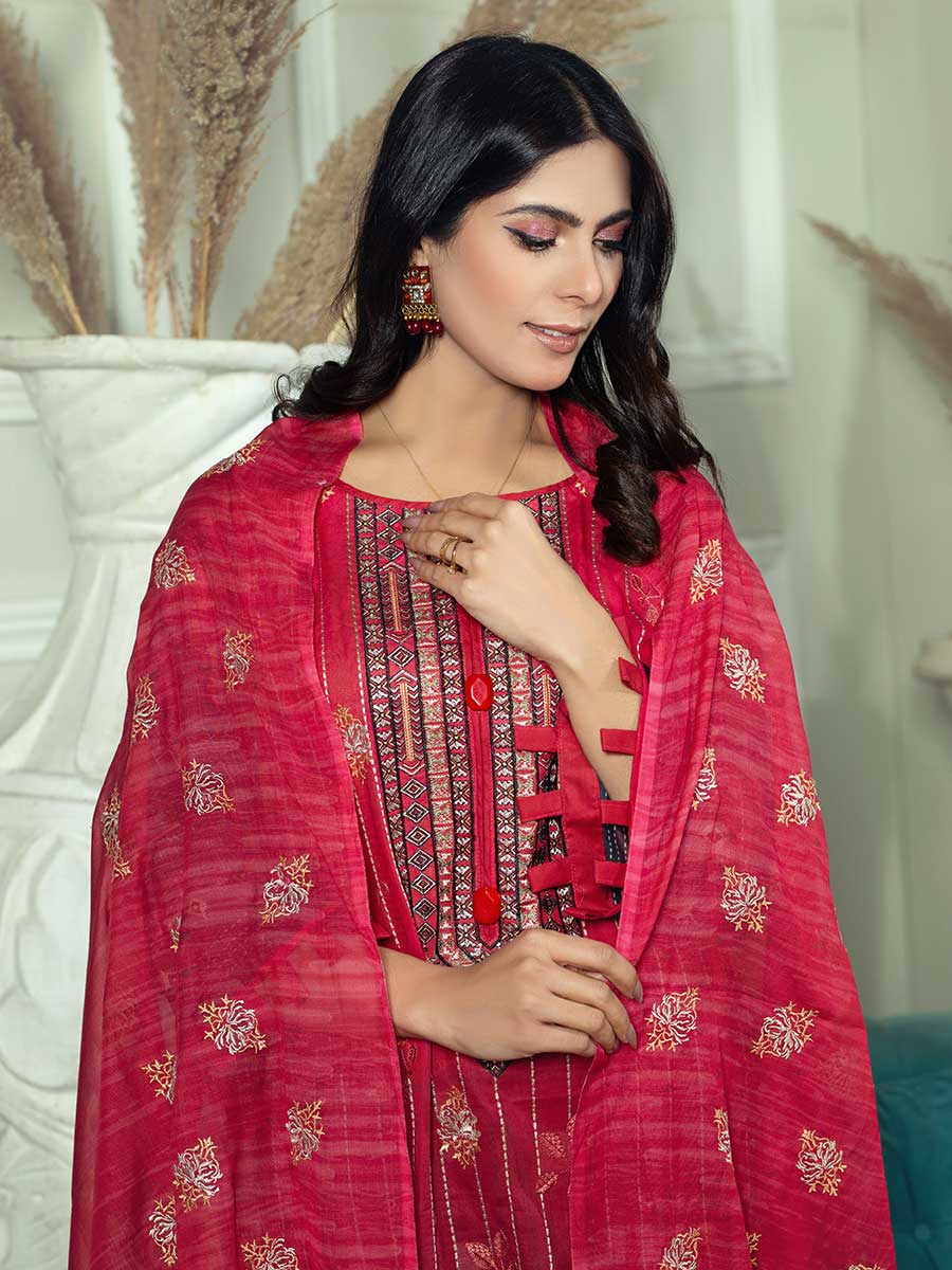 Aalaya R/Mehtab Emb Lawn`23 D#1 (Red)