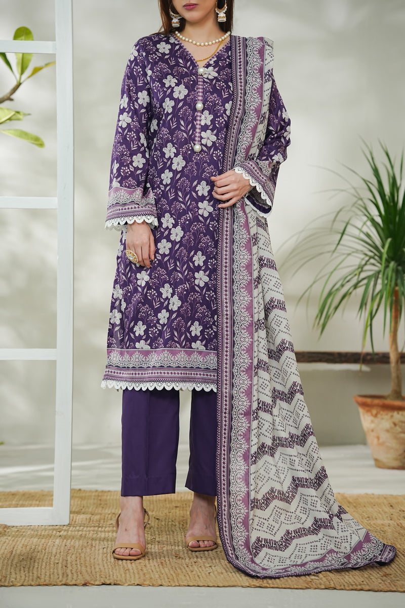VS Daman Print Lawn`26 D#733 Purple