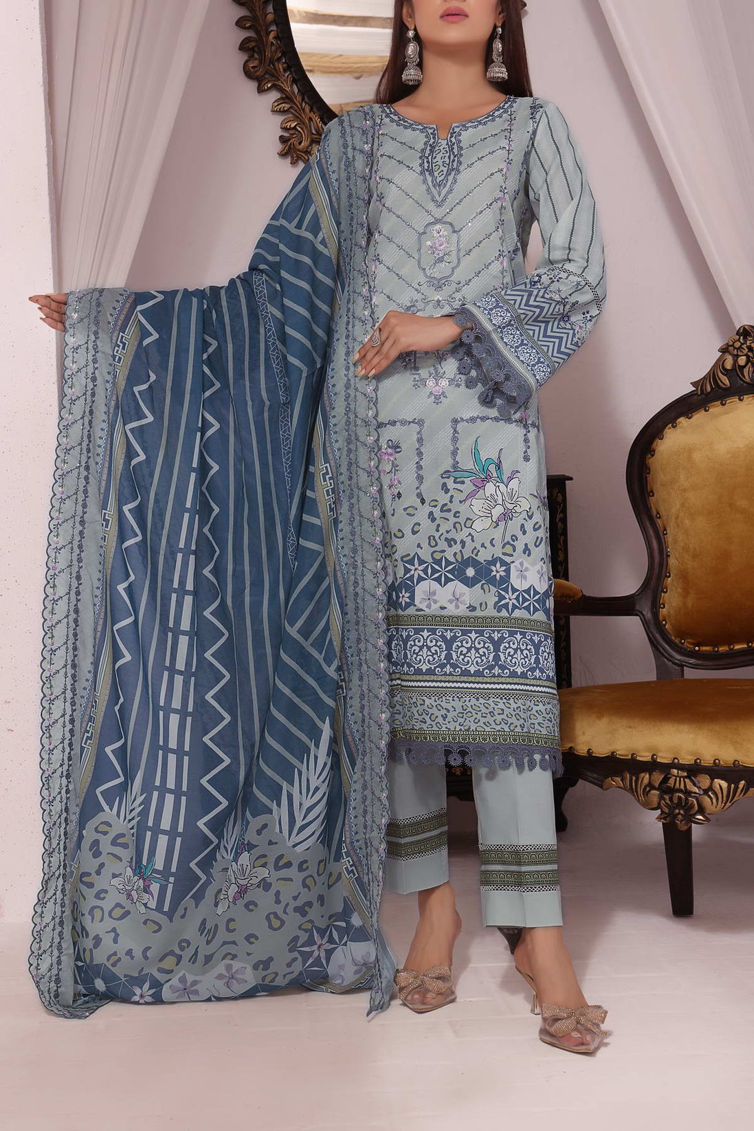 Misri Digital Emb Lawn`23 D#212 Grey