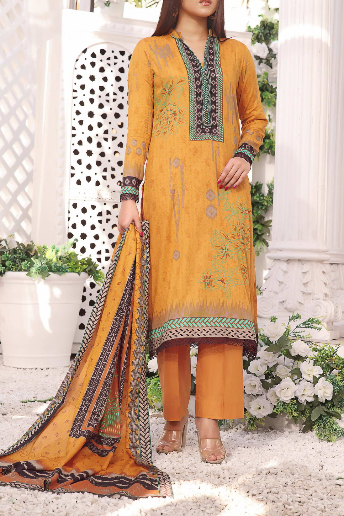 Daman Print Lawn`23 D#809 Mustard