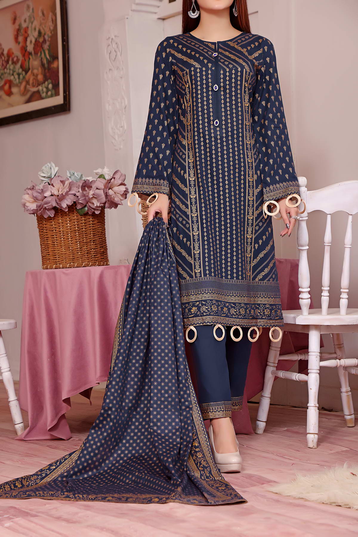 Daman Print Lawn`23 D#1540 Nevy Blue