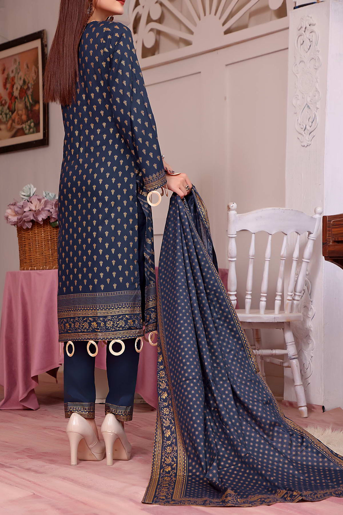 Daman Print Lawn`23 D#1540 Nevy Blue
