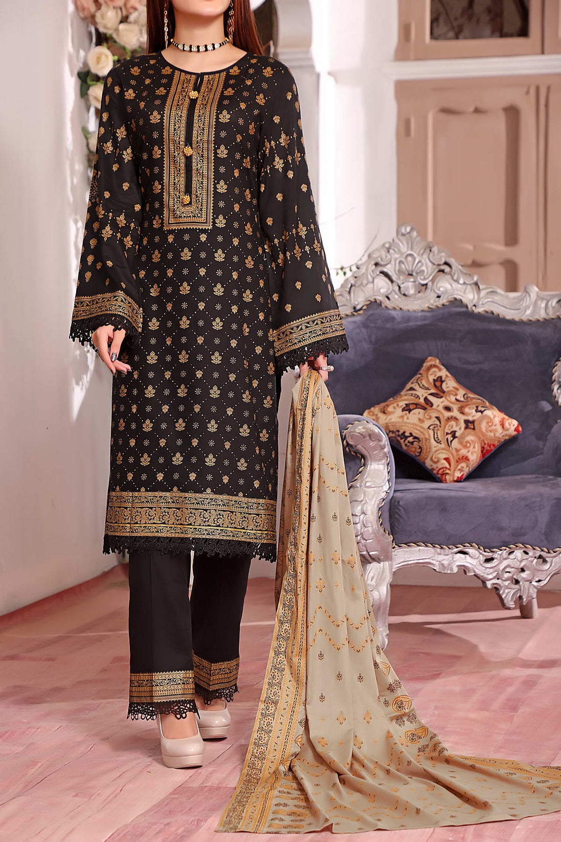 Daman Print Lawn`23 D#1539 Black