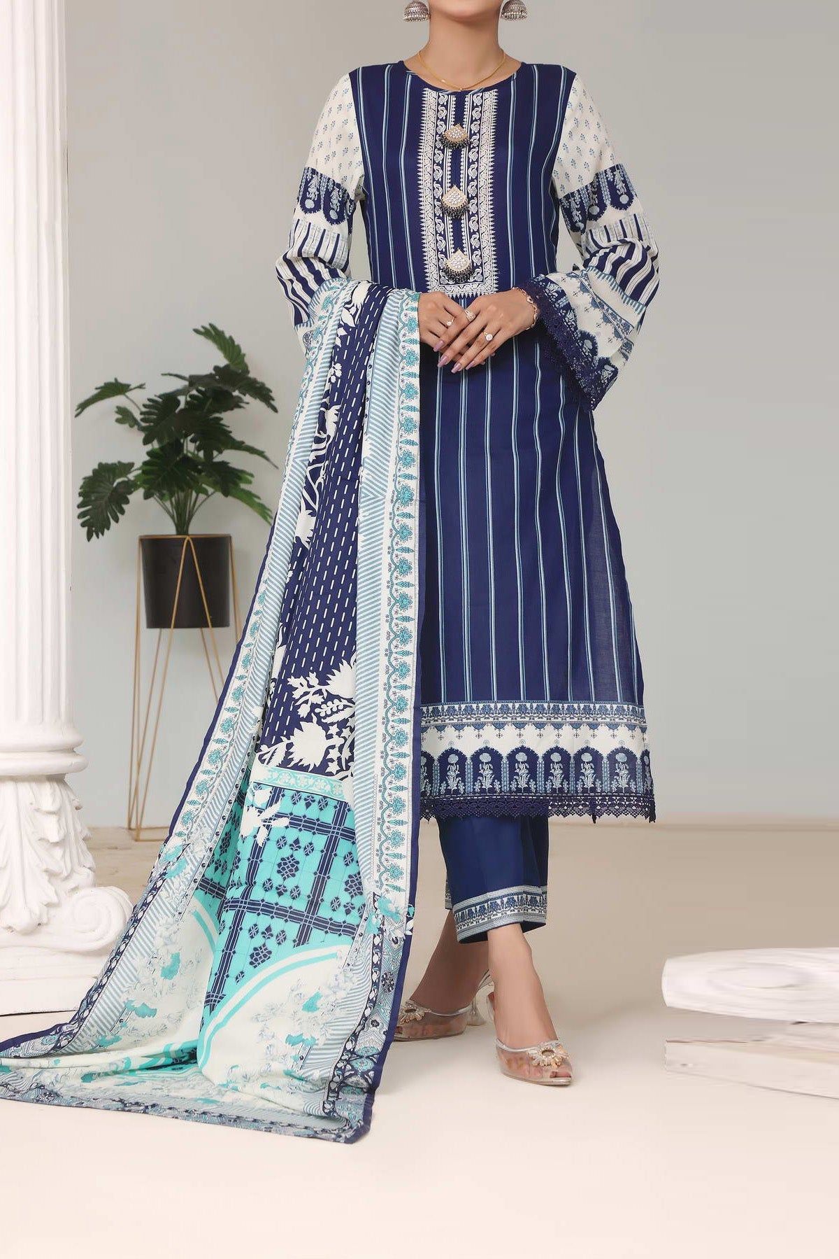 Daman Print Lawn`23 D#1537 Nevy Blue