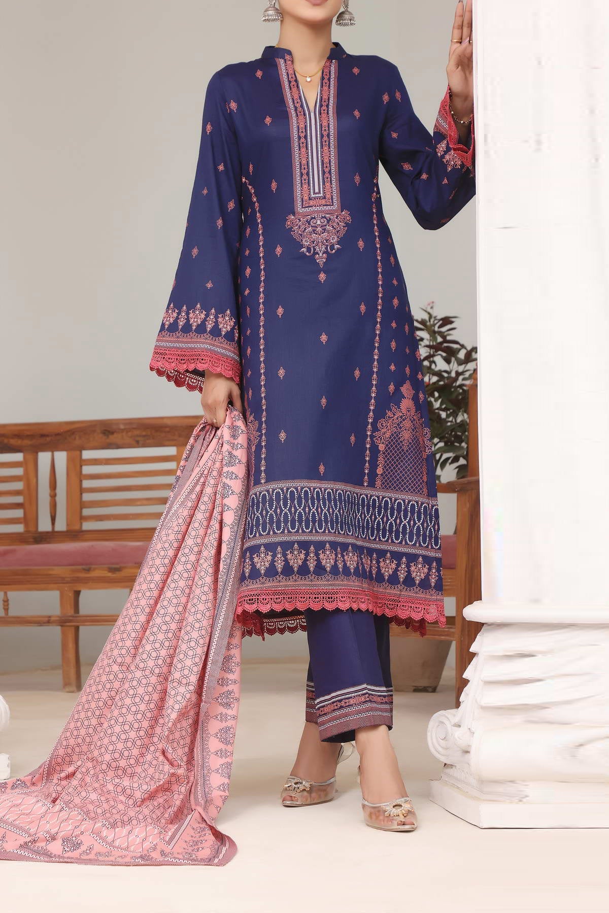Daman Print Lawn`23 D#1535 Nevy Blue