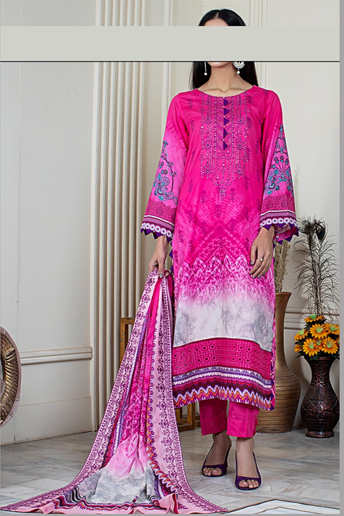 Noor E/Lawn Sitara L/Dupatta`23 D#63 (SH Pink)