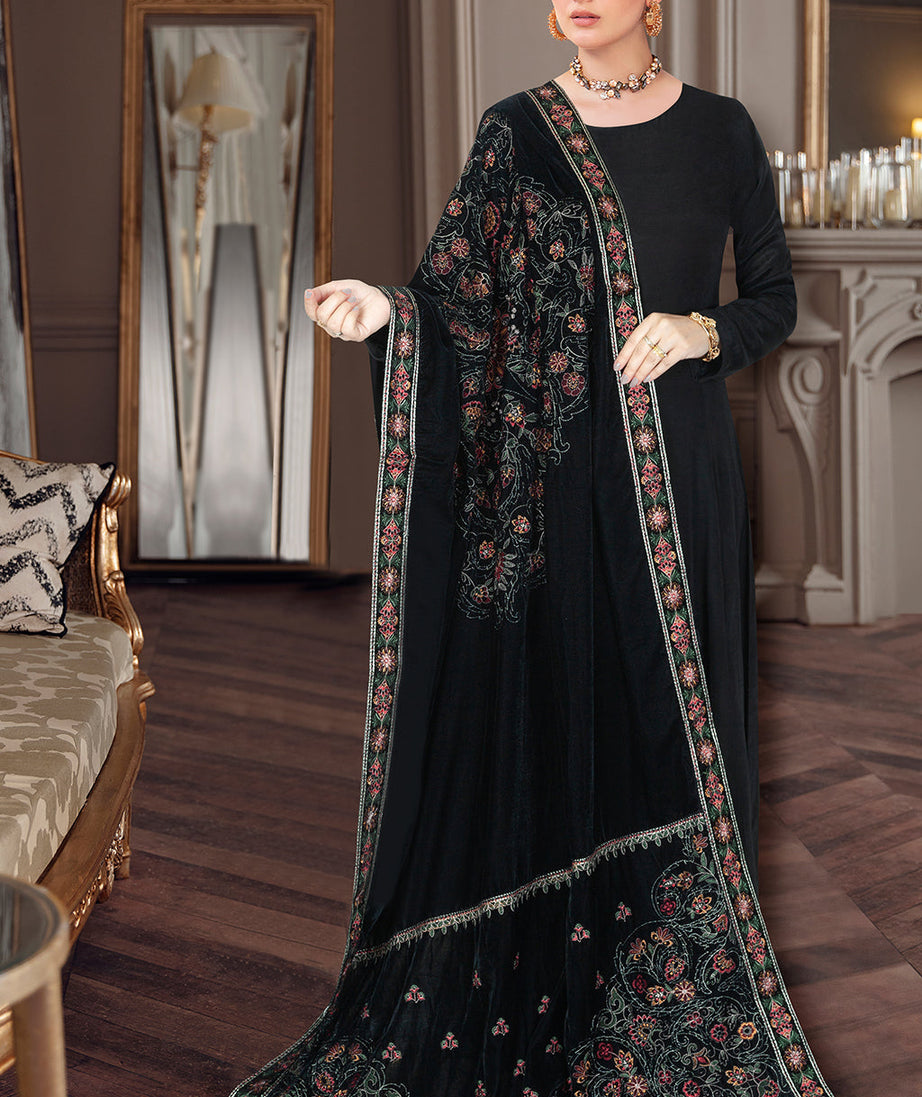 Ramsha Emb Velvet Shawl'22 VA#51 Black