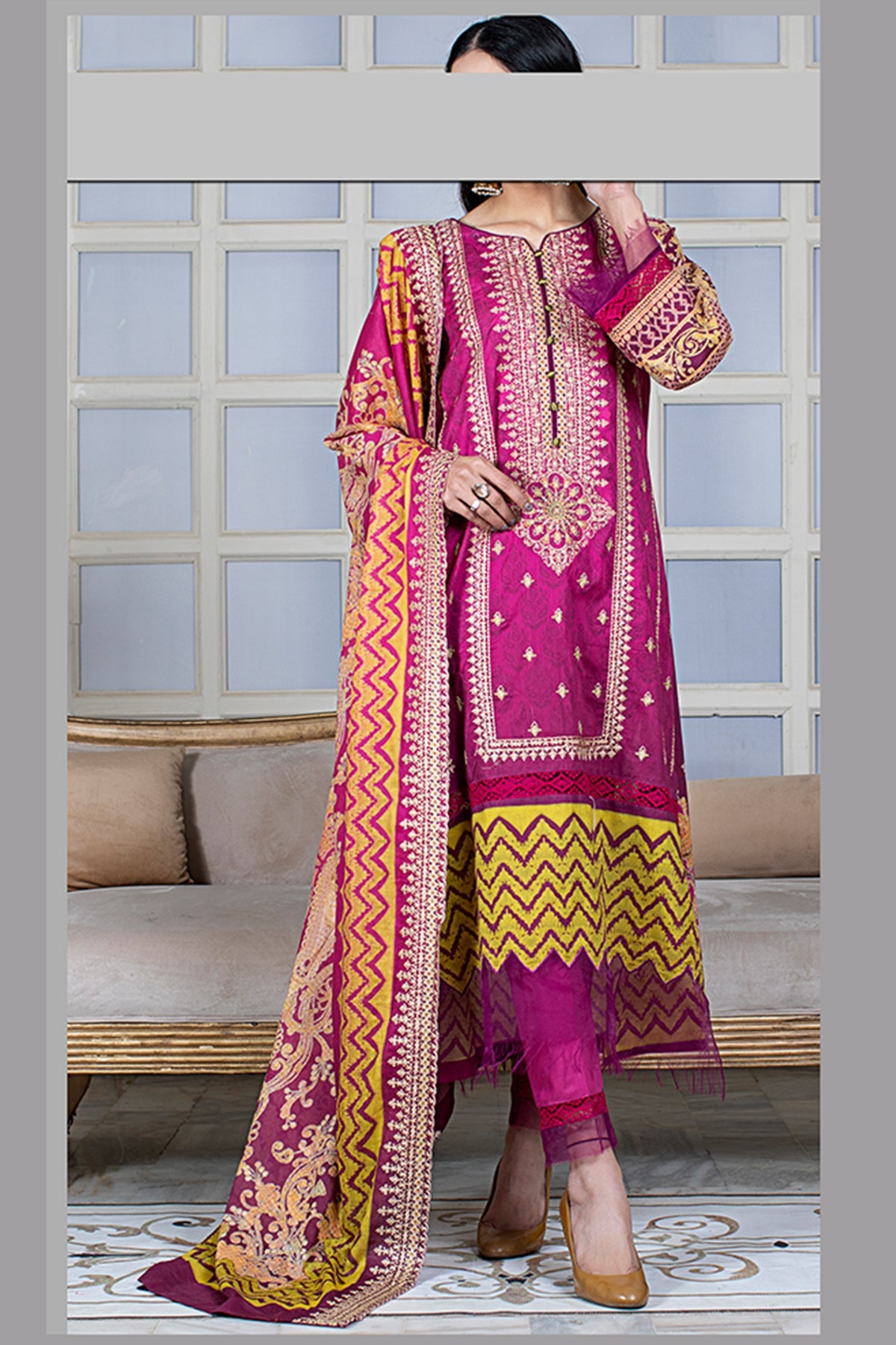 Noor E/Lawn Sitara L/Dupatta`23 D#67 (Magenda)