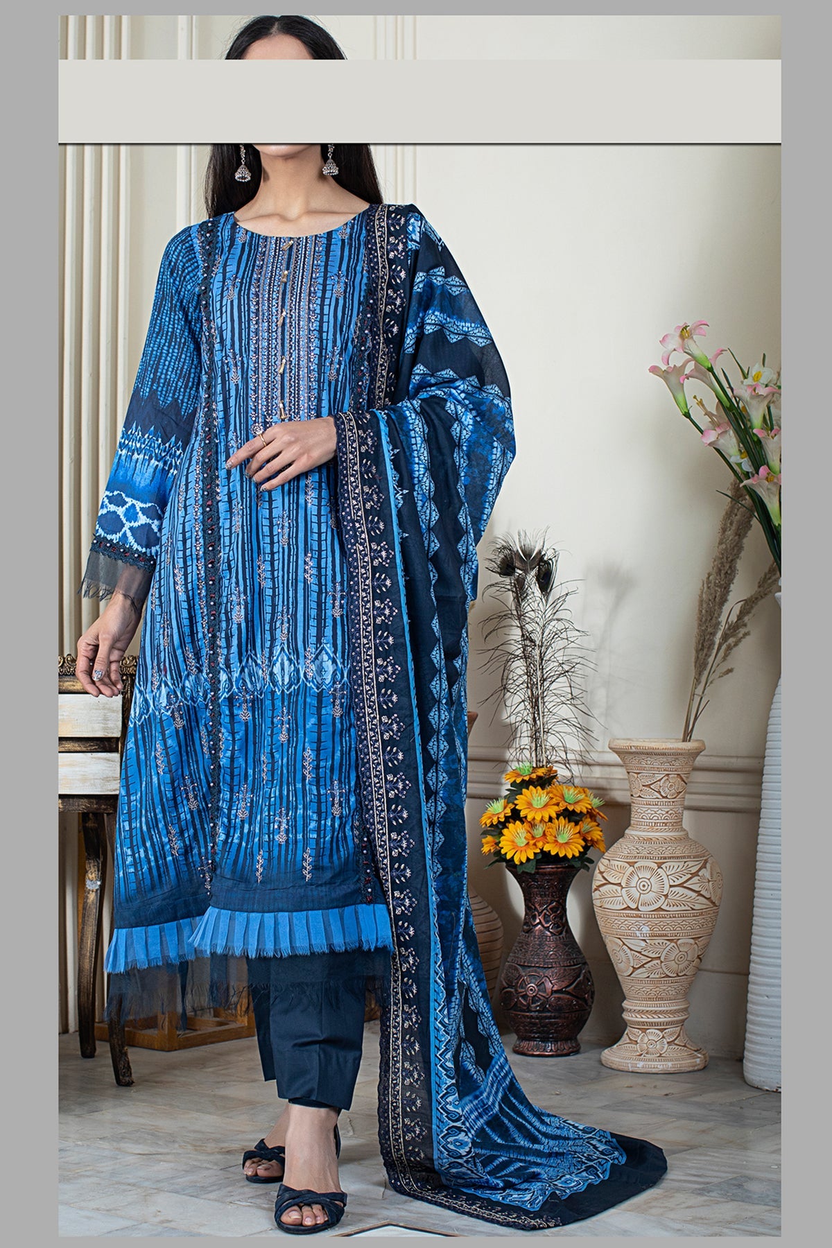 Noor E/Lawn Sitara L/Dupatta`23 D#65 (Nevy)