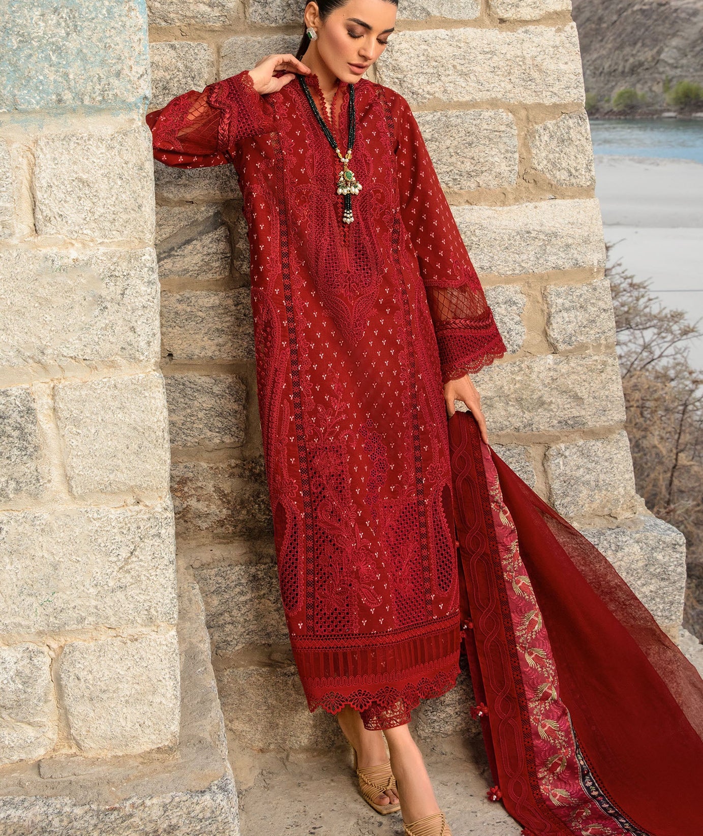 CRIMSON LAWN 2024 D#1A (Dancing Paisleys - Ruby