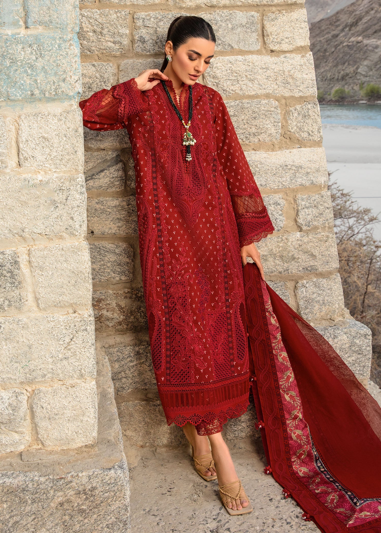 CRIMSON LAWN 2024 D#1A (Dancing Paisleys - Ruby