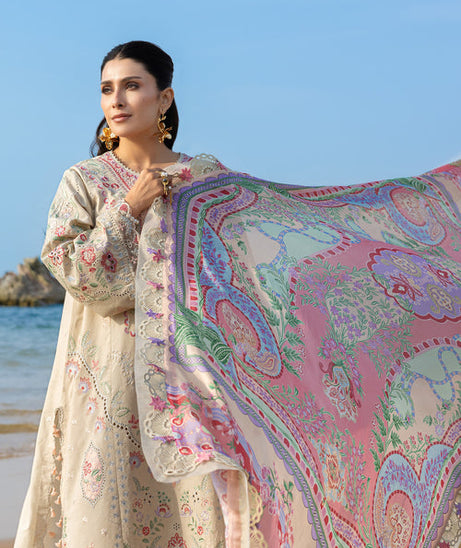 Siraa By SadafFawadkhan Luxury Lawn`26 D#7 (Sunehri)