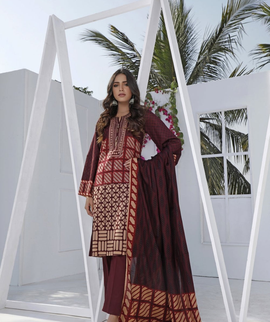 Ittehad Crystal Lawn'21 D # 21117 Maroon