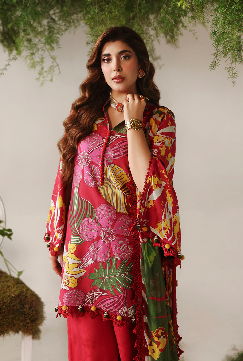 Naqsh Bloom & Vogue Jacquard`25 Hot Red D#156