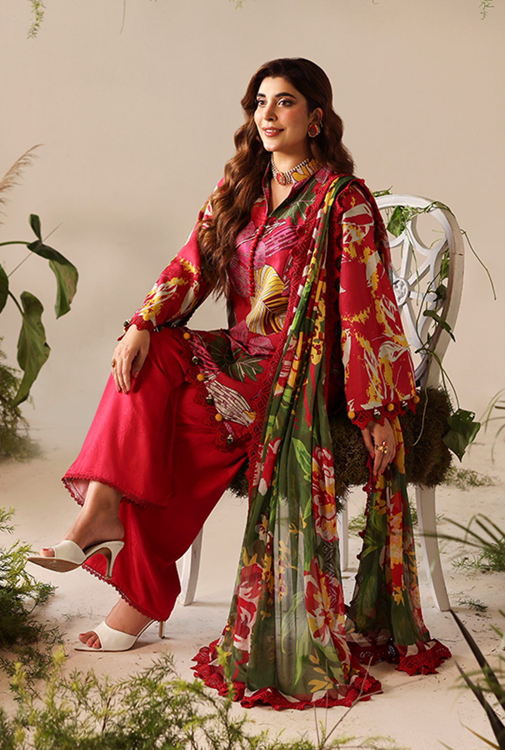 Naqsh Bloom & Vogue Jacquard`25 Hot Red D#156