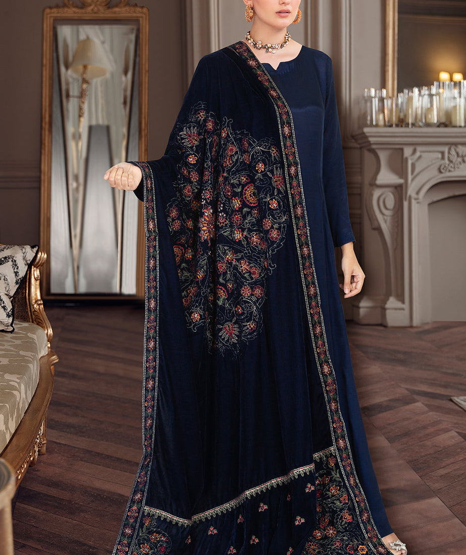 Ramsha Emb Velvet Shawl'22 VE#51 Blue