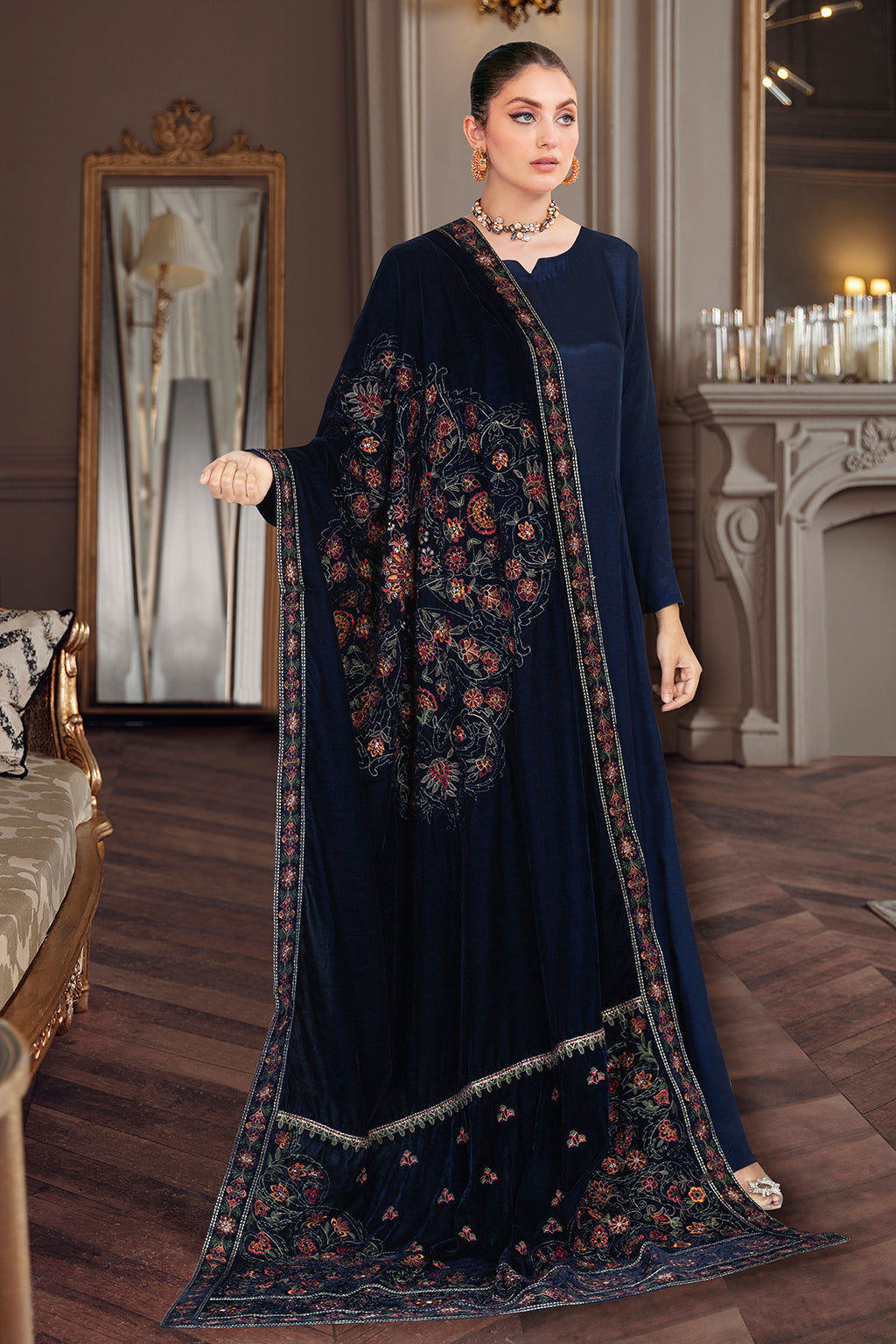 Ramsha Emb Velvet Shawl'22 VE#51 Blue
