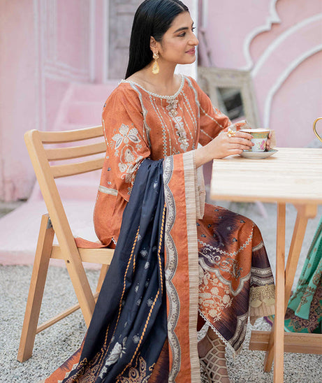 Firdous Print Lawn`22 D#2374 D Rust