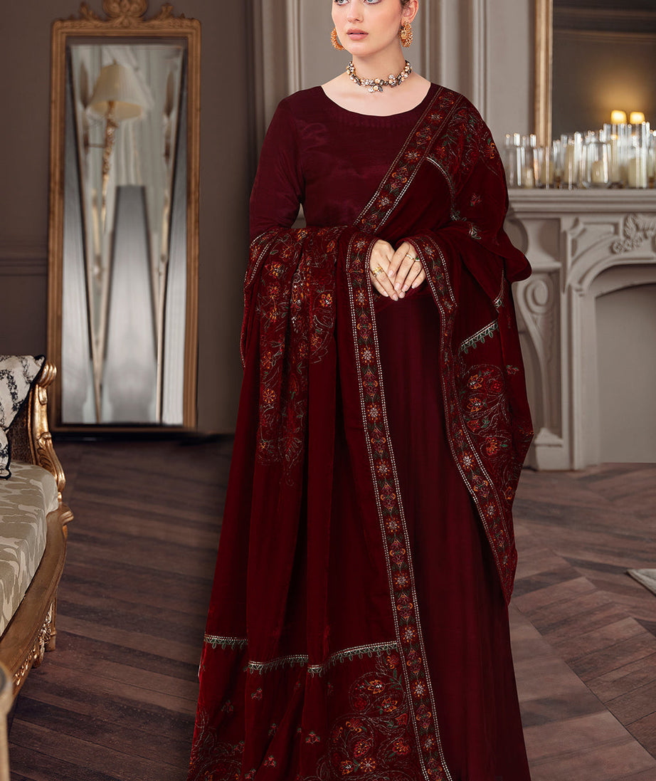 Ramsha Emb Velvet Shawl'22 VB#51 Maroon