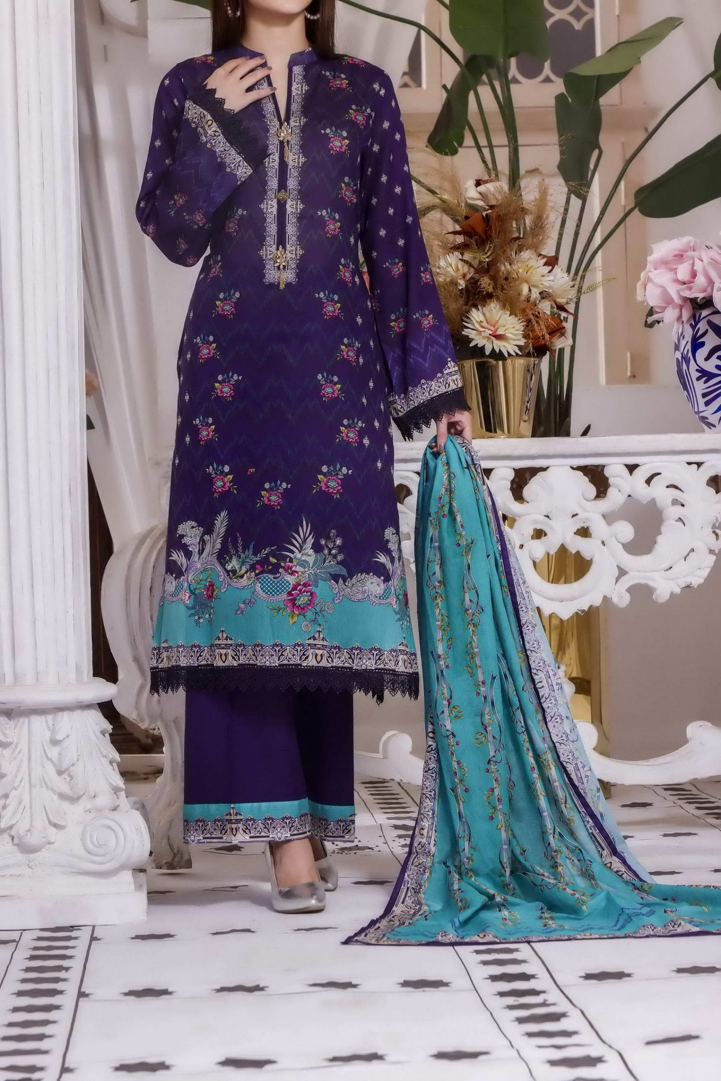 Misri Digital Print Lawn`22 D#128 Blue