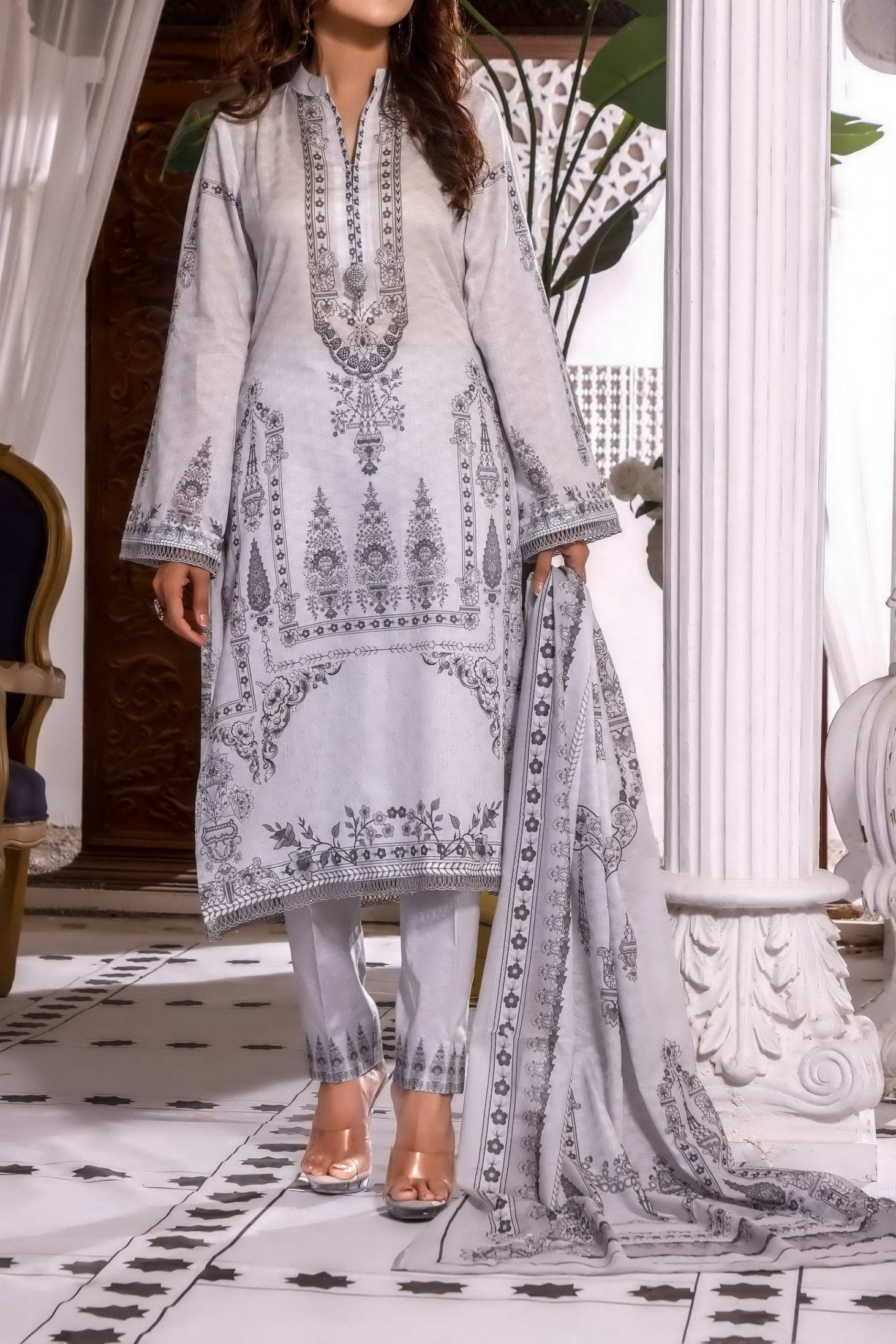 Misri Digital Print Lawn`22 D#131 Grey