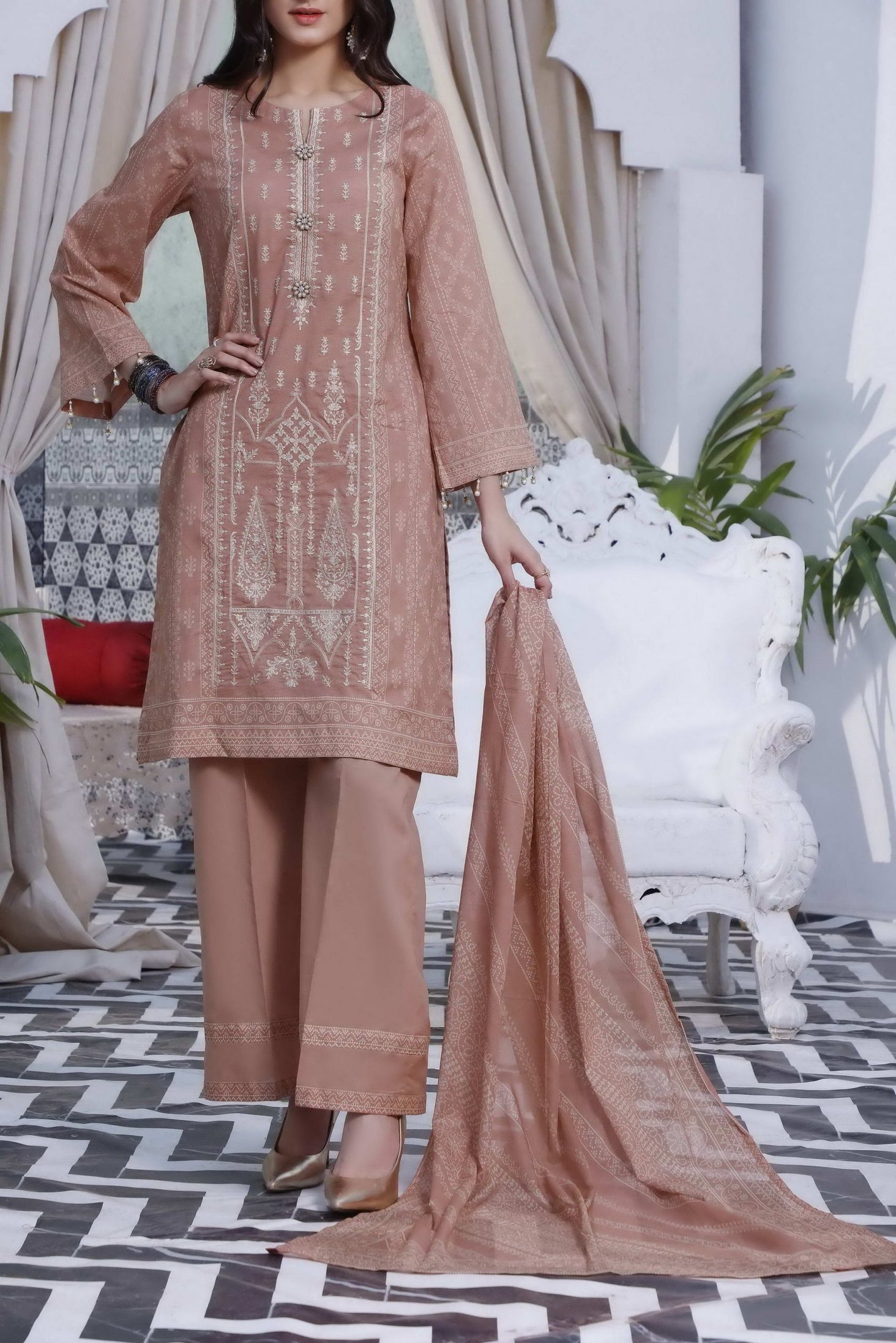 Misri D/Print Emb Lawn`22 D#88 Peach