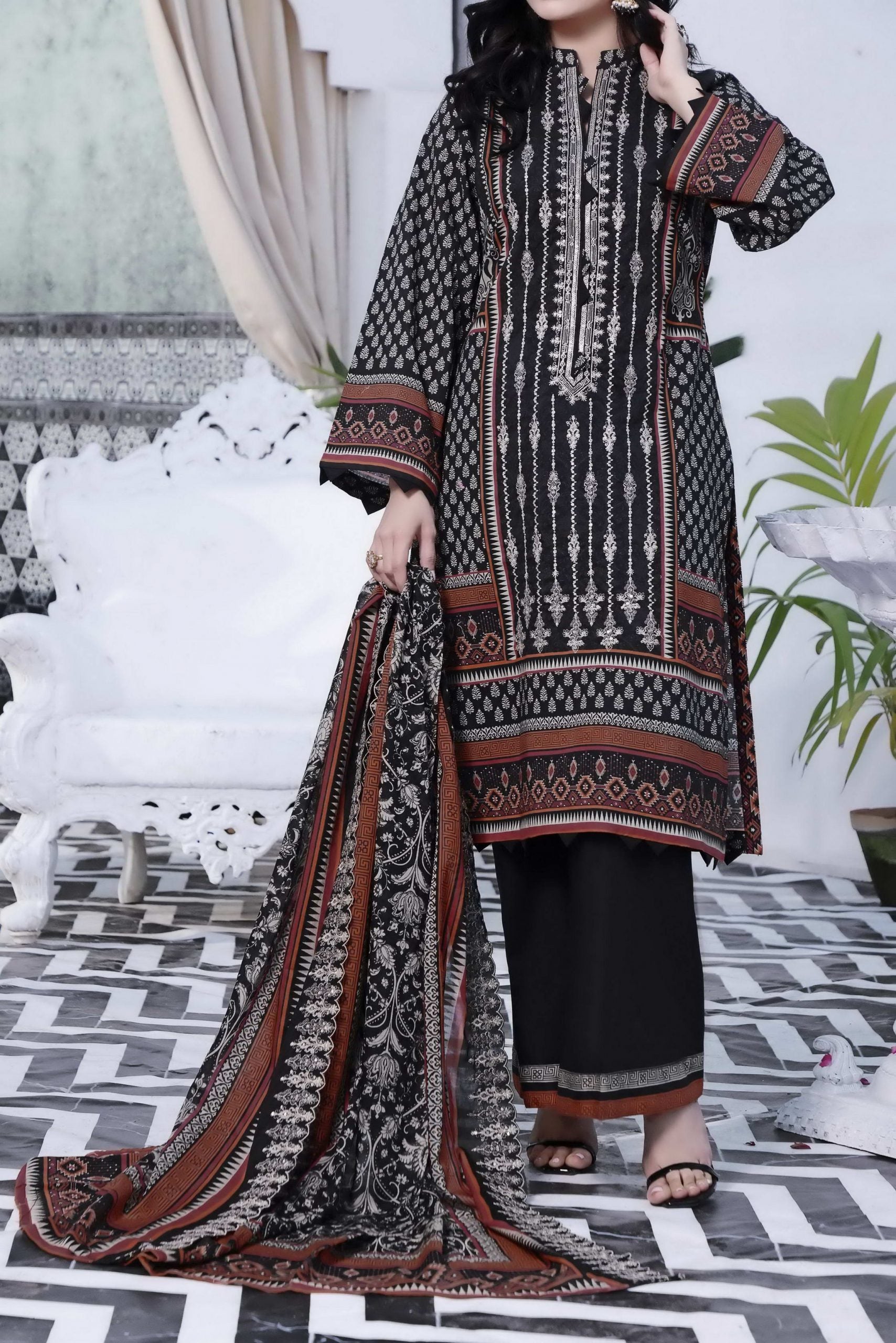Misri Digital Lawn C/Dupatta`22 D#76 Black