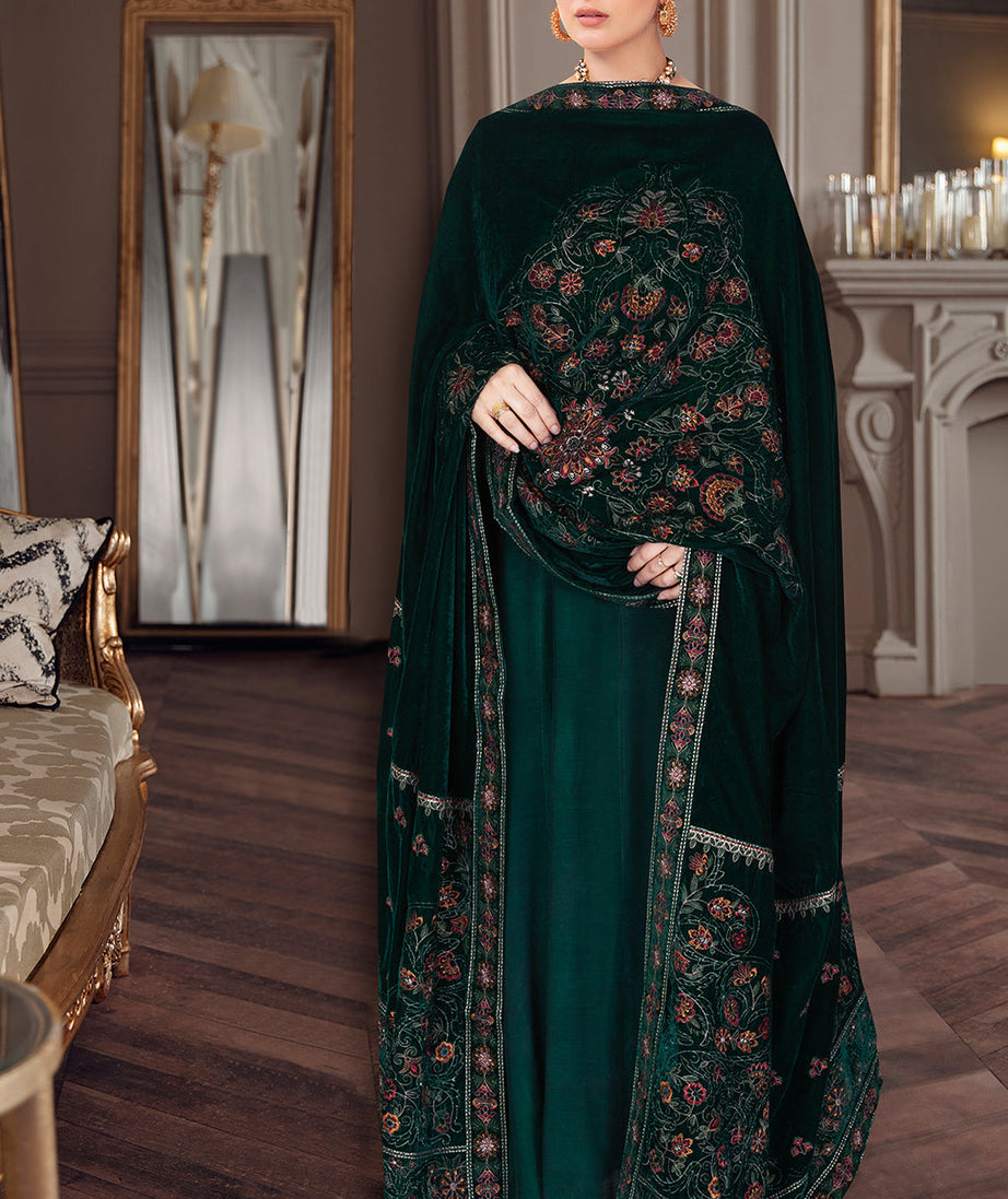 Ramsha Emb Velvet Shawl'22 VC#51 Green
