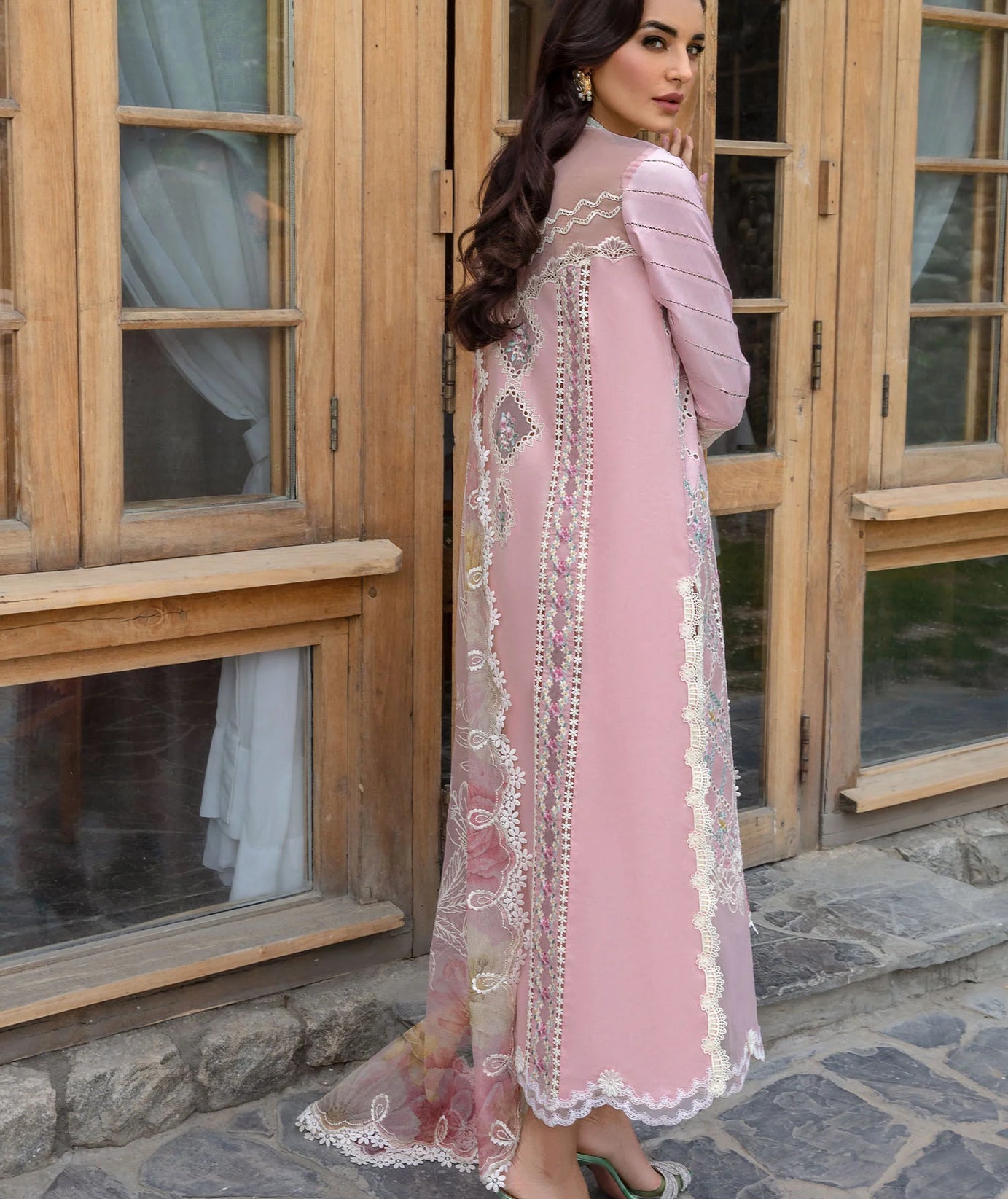 CRIMSON LAWN 2024 D#7B (A Floral Mesh - Rose Pink)