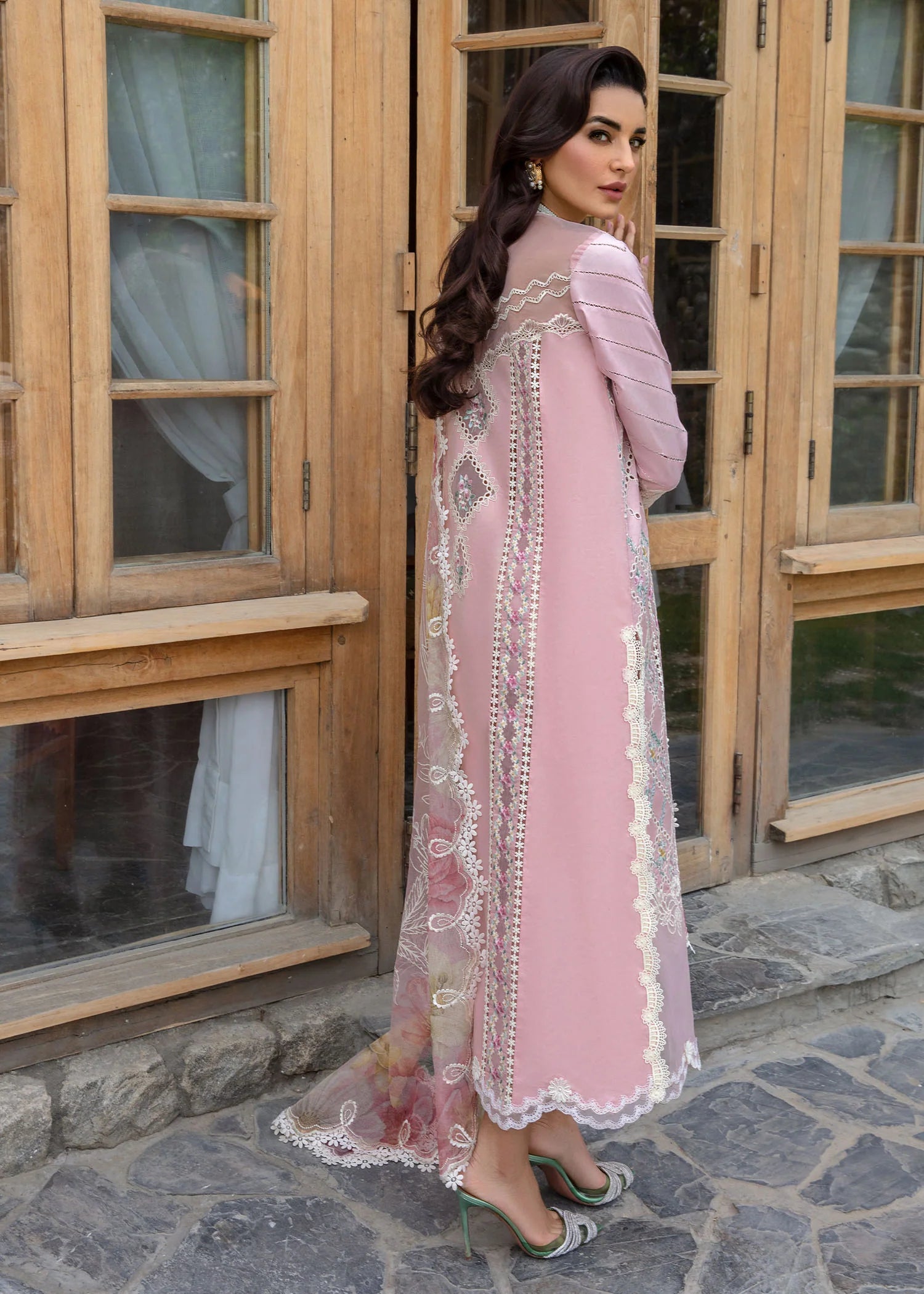CRIMSON LAWN 2024 D#7B (A Floral Mesh - Rose Pink)
