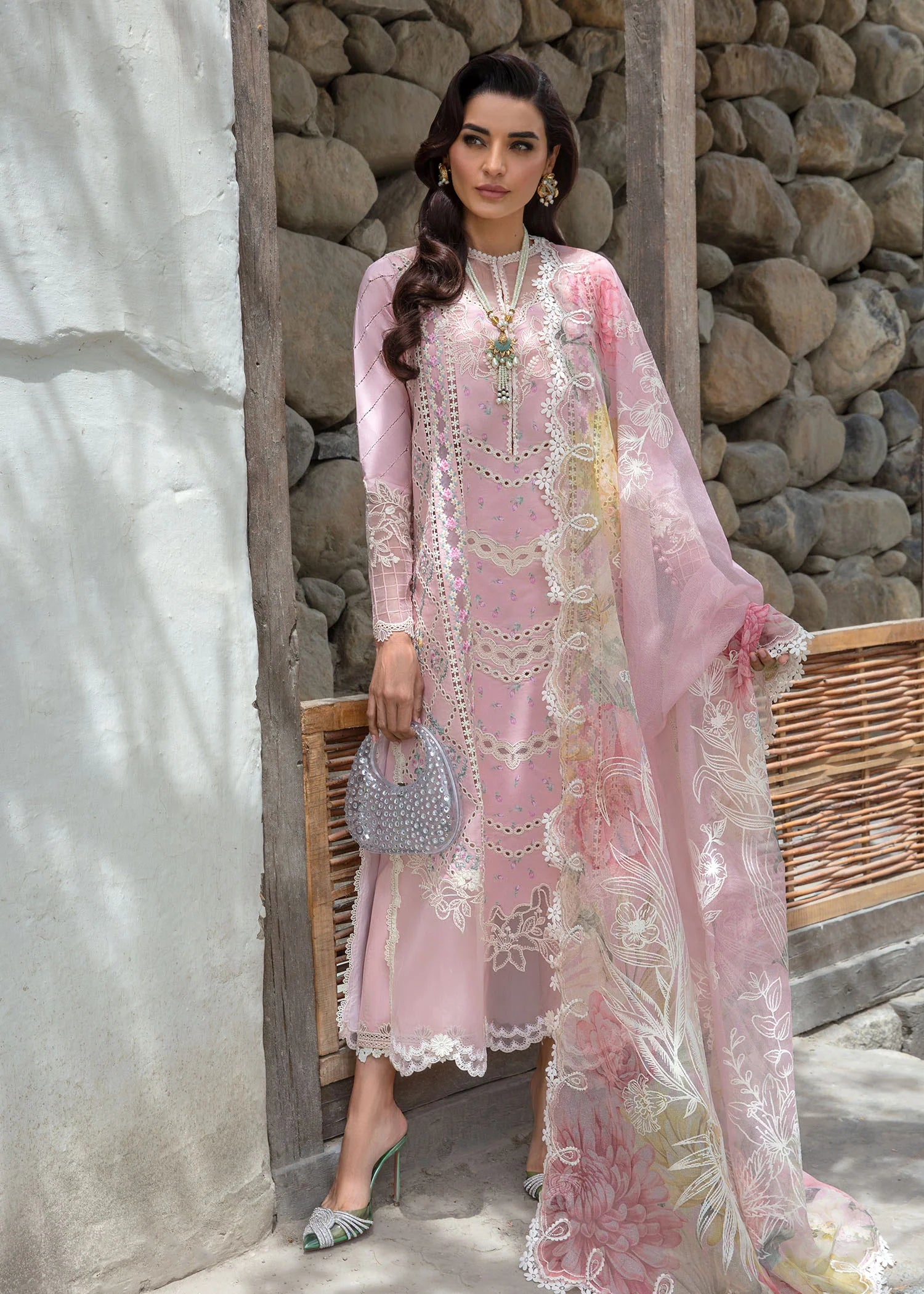 CRIMSON LAWN 2024 D#7B (A Floral Mesh - Rose Pink)