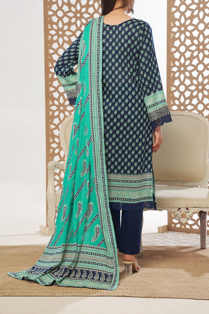 VS Daman Print Lawn`25 D#801 Nevy Blue