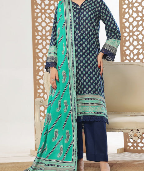 VS Daman Print Lawn`25 D#801 Nevy Blue