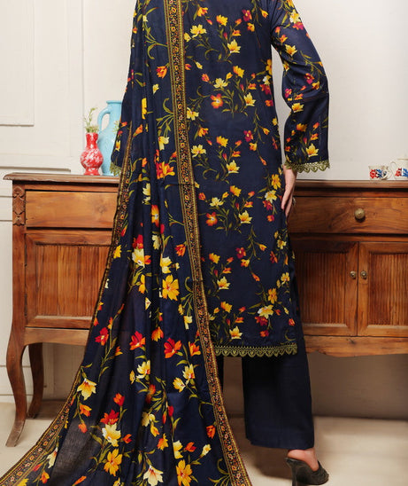 VS Daman Print Lawn`25 D#802 Nevy Blue