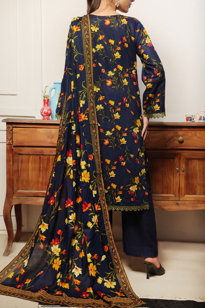 VS Daman Print Lawn`25 D#802 Nevy Blue