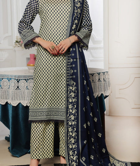 VS Daman Print Lawn`25 D#812 Nevy Blue