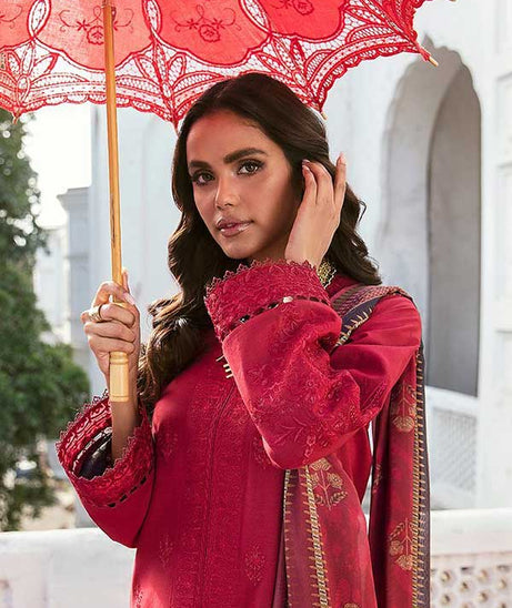 Afrozeh Lamhay Luxury Lawn'23 AL#08 CRIMSON