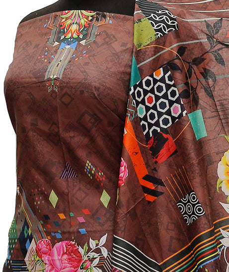 Ajwa D/Print Lawn'21 D # 1022 Chocolate