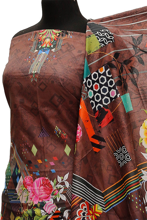 Ajwa D/Print Lawn'21 D # 1022 Chocolate
