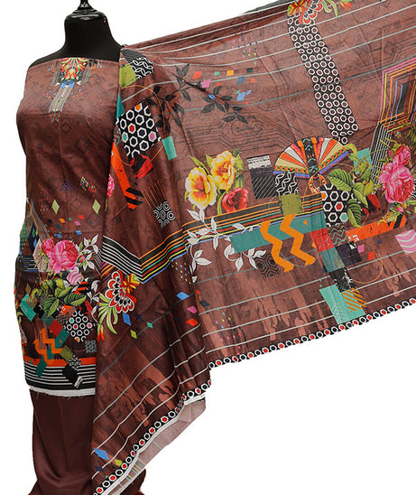 Ajwa D/Print Lawn'21 D # 1022 Chocolate