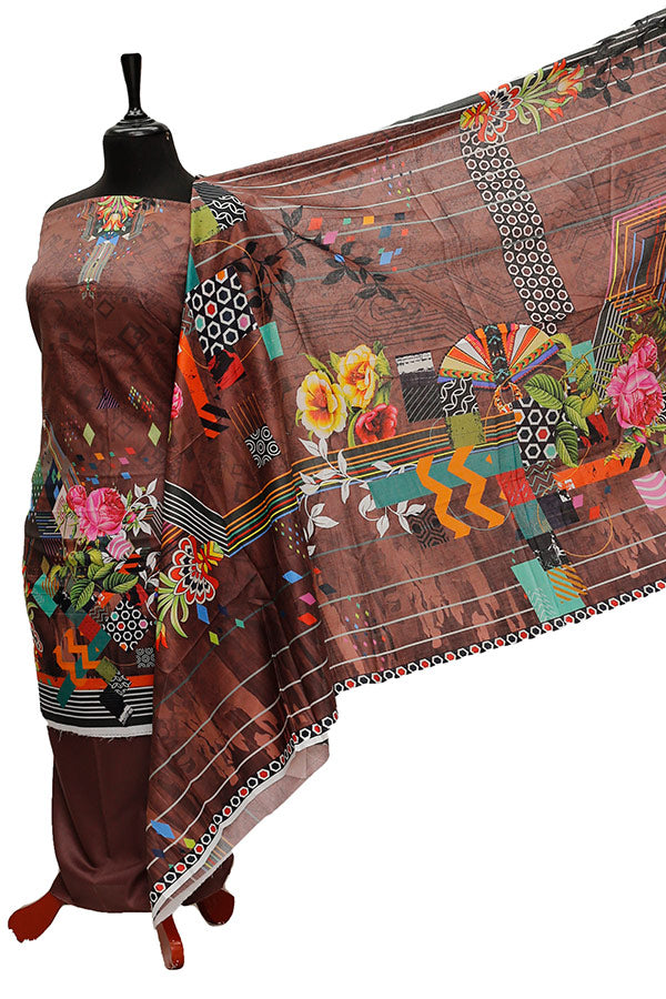 Ajwa D/Print Lawn'21 D # 1022 Chocolate
