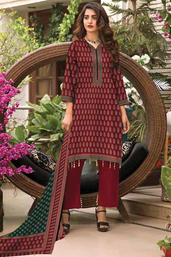 Al-Hamra Designer Lawn`22 D#408 Maroon