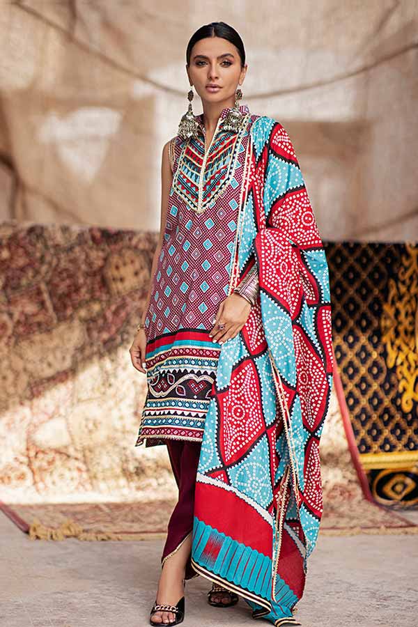 Al-Zohaib Monsoon Print Lawn'22 D#1 Maroon