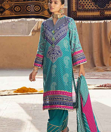 Al-Zohaib Monsoon Print Lawn'22 D#3 Ferozi