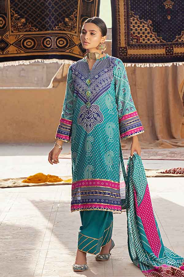 Al-Zohaib Monsoon Print Lawn'22 D#3 Ferozi